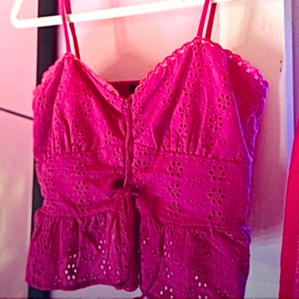 wild fable Bustier Peplum Embroidered Cropped Hot Pink/Magenta Women’s Small